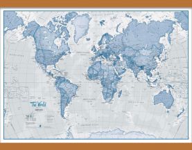 Small The World Is Art - Wall Map Blue (Wooden hanging bars)