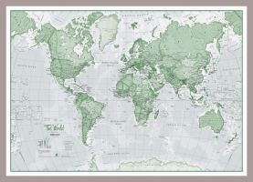 Small The World Is Art - Wall Map Green (Pinboard & framed - Silver)