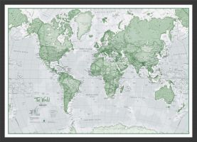 Small The World Is Art - Wall Map Green (Wood Frame - Black)
