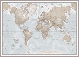 Large The World Is Art - Wall Map Neutral (Pinboard & framed - Silver)
