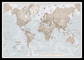 Small The World Is Art - Wall Map Neutral (Pinboard & framed - Black)
