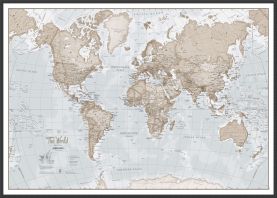 Large The World Is Art - Wall Map Neutral (Wood Frame - Black)