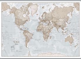 Large The World Is Art - Wall Map Neutral (Hanging bars)