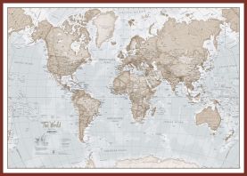 Large The World Is Art - Wall Map Neutral (Pinboard & framed - Dark Oak)
