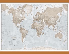 Small The World Is Art - Wall Map Neutral (Wooden hanging bars)