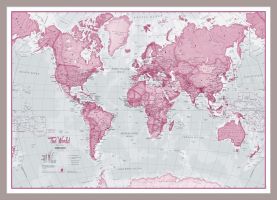 Small The World Is Art - Wall Map Pink (Pinboard & framed - Silver)