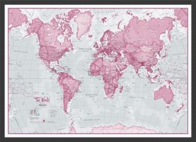 Small The World Is Art - Wall Map Pink (Wood Frame - Black)