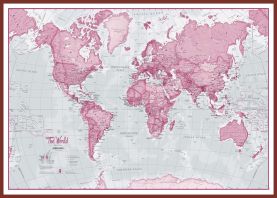 Large The World Is Art - Wall Map Pink (Pinboard & framed - Dark Oak)