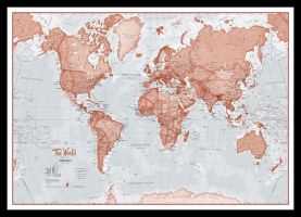 Small The World Is Art - Wall Map Red (Pinboard & framed - Black)