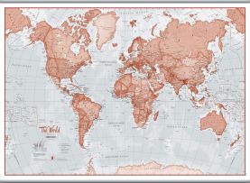 Large The World Is Art - Wall Map Red (Hanging bars)