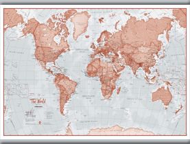 Small The World Is Art - Wall Map Red (Hanging bars)