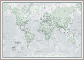Large The World Is Art - Wall Map Rustic (Pinboard & framed - Silver)