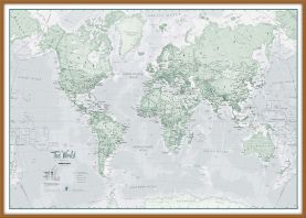 Large The World Is Art - Wall Map Rustic (Wood Frame - Teak)