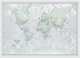 Small The World Is Art - Wall Map Rustic (Wood Frame - White)