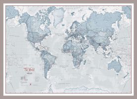 Small The World Is Art - Wall Map Teal (Pinboard & framed - Silver)