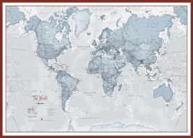 Large The World Is Art - Wall Map Teal (Pinboard & framed - Dark Oak)
