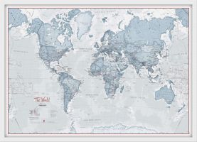 Small The World Is Art - Wall Map Teal (Wood Frame - White)