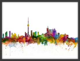 Small Toronto Canada Watercolour Skyline (Wood Frame - Black)