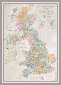 Medium UK Classic Wall Map (Pinboard & framed - Silver)