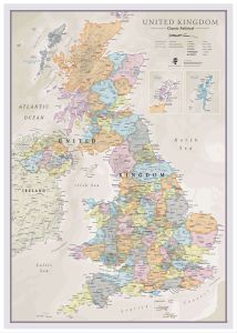 Large UK Classic Wall Map (Wood Frame - White)