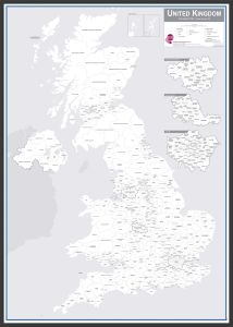 UK Parliamentary Boundary Outline Map (Wood Frame - Black)