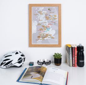 Scratch Off UK Cycle Climbs Print (Pinboard & wood frame - Oak Style)