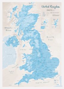 UK as Art Map - Cerulean (Matt Art Paper)
