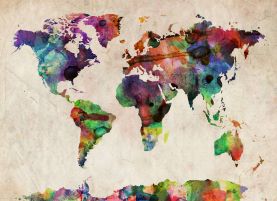Urban Watercolor Map of the World