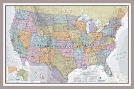 Medium USA Classic Wall Map (Pinboard & framed - Silver)
