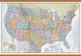 Large USA Classic Wall Map (Rolled Canvas with Wooden Hanging Bars)