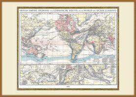 Large Vintage British Empire World Map 1896 (Wood Frame - Teak)