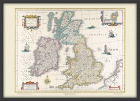 Small Vintage British Isles World Map Willem and Johan Blaeu 17th Century (Wood Frame - Black)