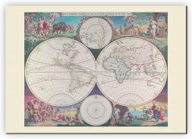 Extra Small Vintage Double Hemisphere World Map 1689 (Canvas)