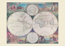 Vintage Double Hemisphere World Map 1689