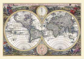 Vintage Double Hemisphere World Map 1700