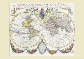 Vintage French Double Hemisphere World Map c1700