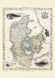 Vintage John Tallis Map of Denmark 1851