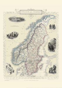 Vintage John Tallis Map of Sweden and Norway 1851