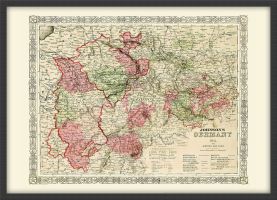 Small Vintage Johnsons Map of Germany No 2 (Wood Frame - Black)