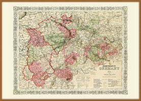 Large Vintage Johnsons Map of Germany No 2 (Wood Frame - Teak)