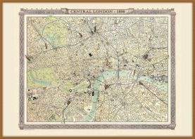 Large Vintage London Map from the Royal Atlas 1898 (Wood Frame - Teak)