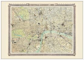 Large Vintage London Map from the Royal Atlas 1898 (Wood Frame - White)