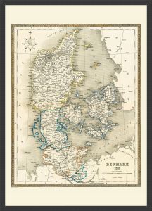 Small Vintage Map of Denmark (Wood Frame - Black)