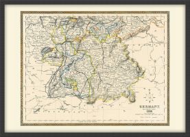 Small Vintage Map of Southern Germany (Wood Frame - Black)