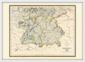 Small Vintage Map of Southern Germany (Wood Frame - White)