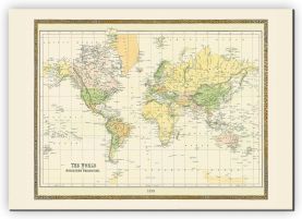 Extra Small Vintage Mercators Projection World Map 1858 (Canvas)