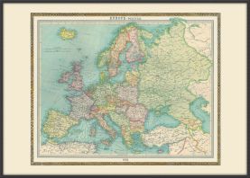 Large Vintage Political Europe Map 1922 (Wood Frame - Black)