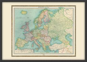 Small Vintage Political Europe Map 1922 (Wood Frame - Black)