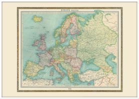 Large Vintage Political Europe Map 1922 (Wood Frame - White)