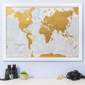 Scratch the World�� map print (Pinboard & wood frame - White)